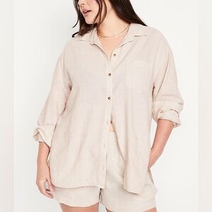 Old Navy Linen-Blend Button-Down The Boyfriend Shirt Plus Size 3X
